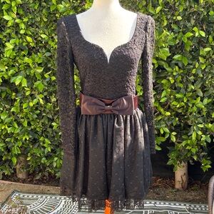 Gunne Sax Vintage 1980s Black Lace Goth Prom Dress sz 11/12